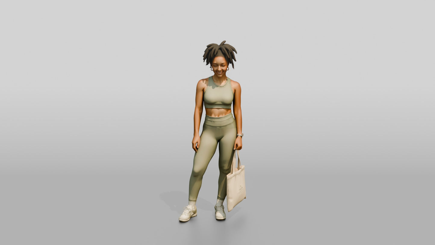 African-American Woman in Athleisure Set with Shopping Bag