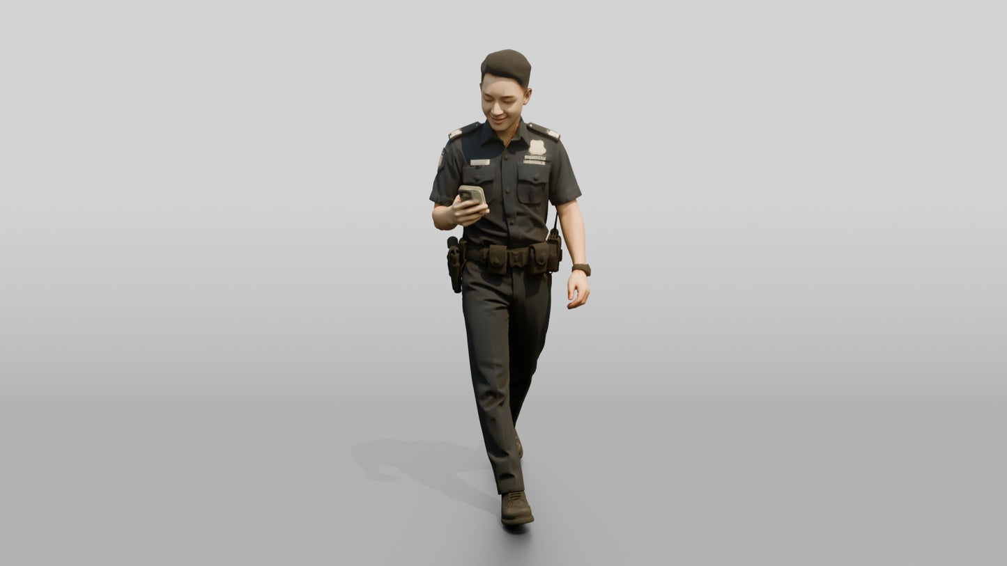 Police Officer Strolling on His Phone
