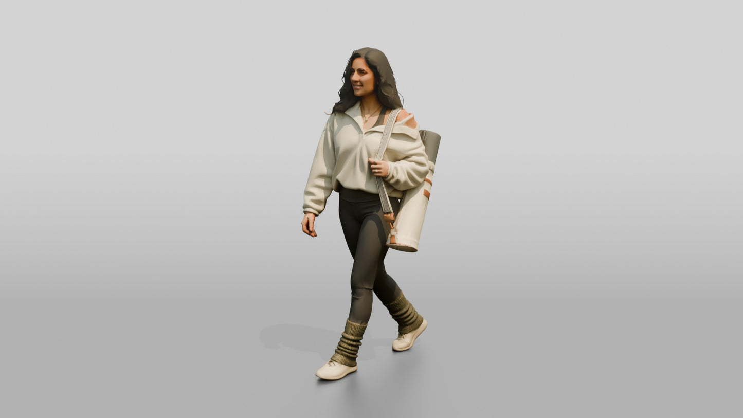 Walking Woman with Mat Bag
