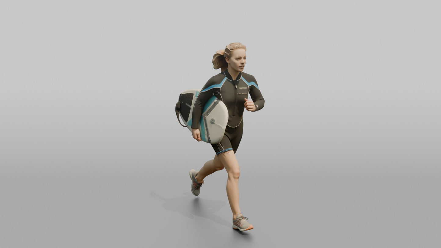 Surfer Running in a Neoprene Wetsuit