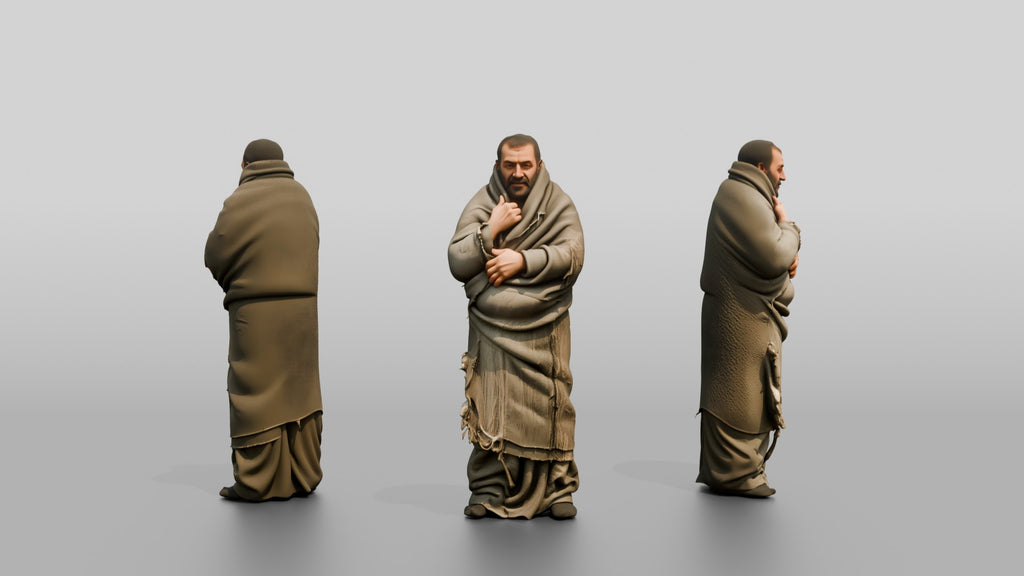 Homeless Man Wrapped Tightly in a Wool Blanket