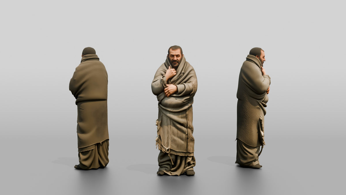 Homeless Man Wrapped Tightly in a Wool Blanket - 3D character model
