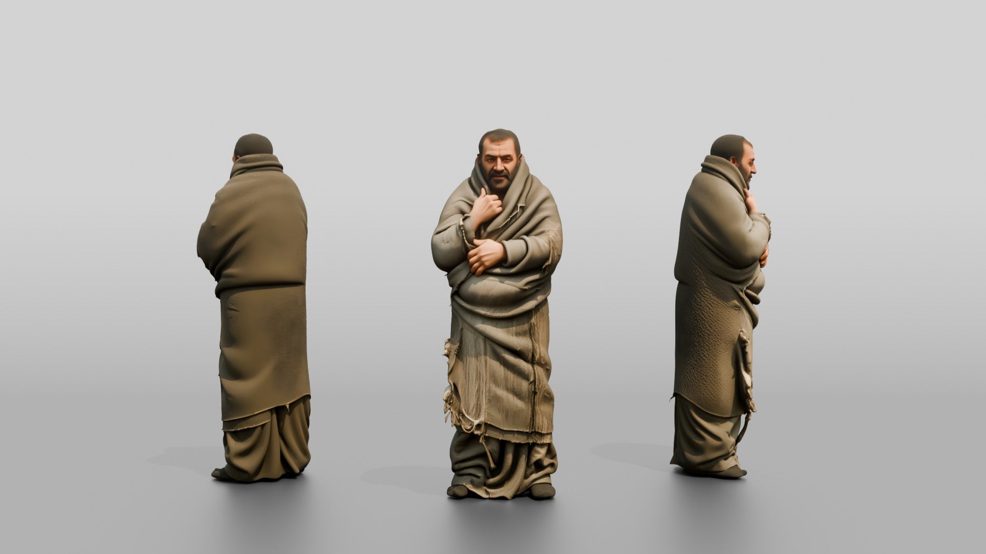Homeless Man Wrapped Tightly in a Wool Blanket