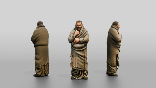 Homeless Man Wrapped Tightly in a Wool Blanket