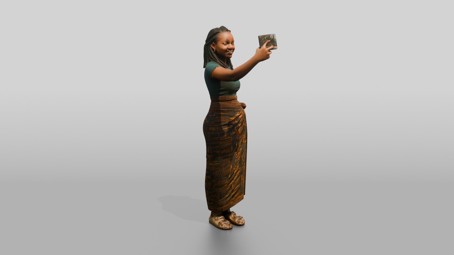 Young African Woman Taking a Selfie in a Wrap Skirt