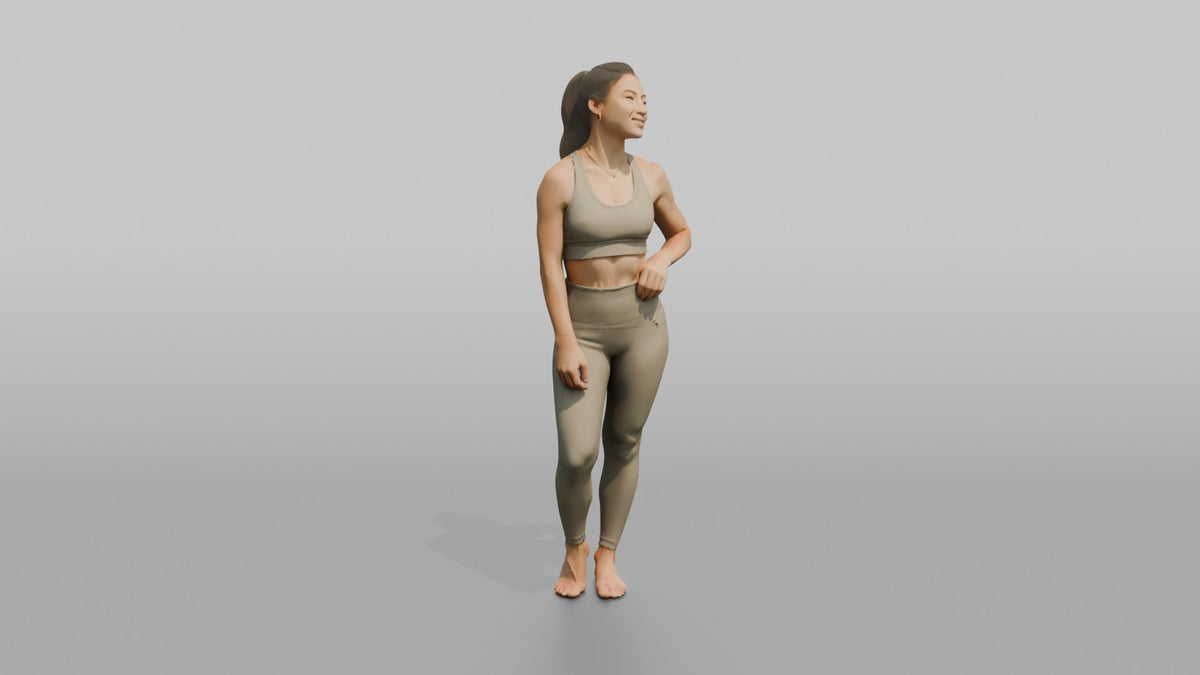 Fitness Influencer Woman Standing Three-quarter Angle, Chin Slightly Up - 3D character model, view 2