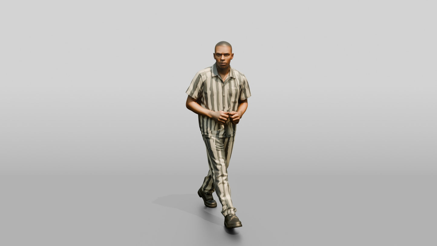 Black Male Prisoner in Grey-white Stripes