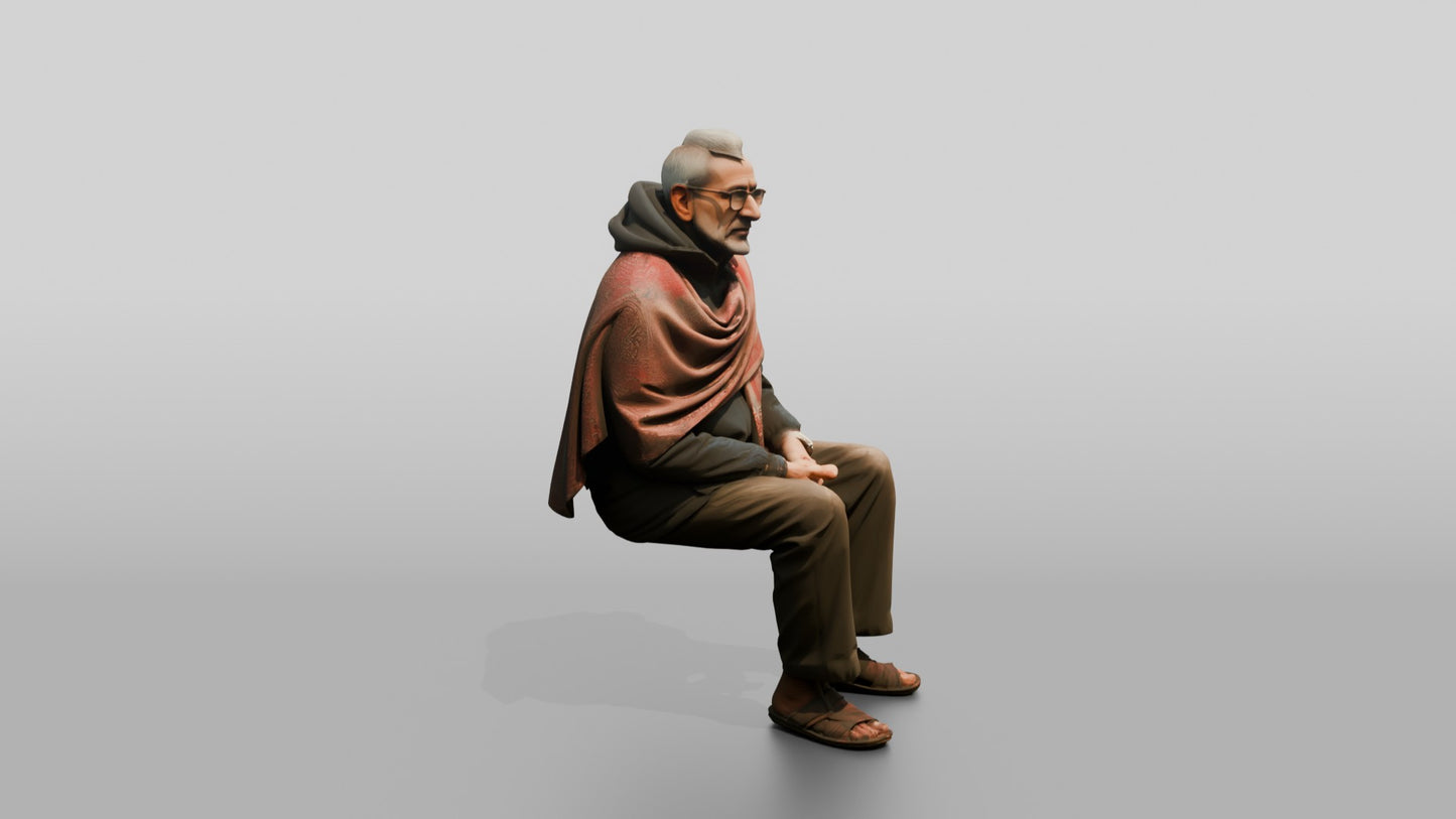 Elderly Indian Man in Shawl Watching the Rain