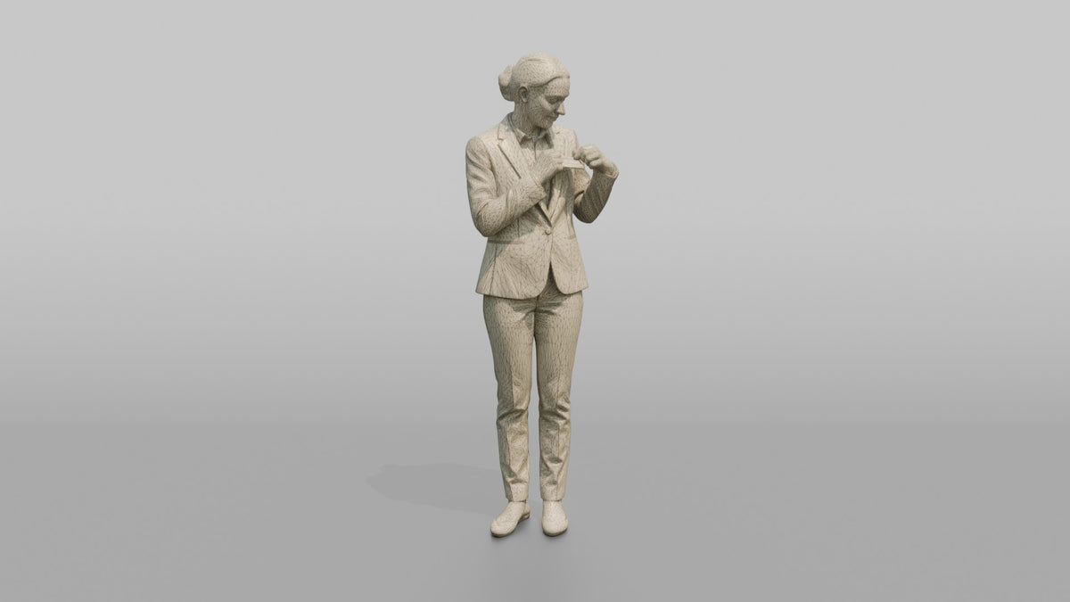 Receptionist Man Adjusting A Name Badge - wireframe topology preview