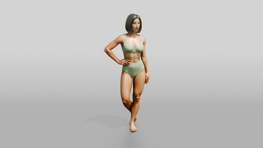Woman in Mint Two-Piece Swimsuit with Hand on Hip - 3D character model, view 1