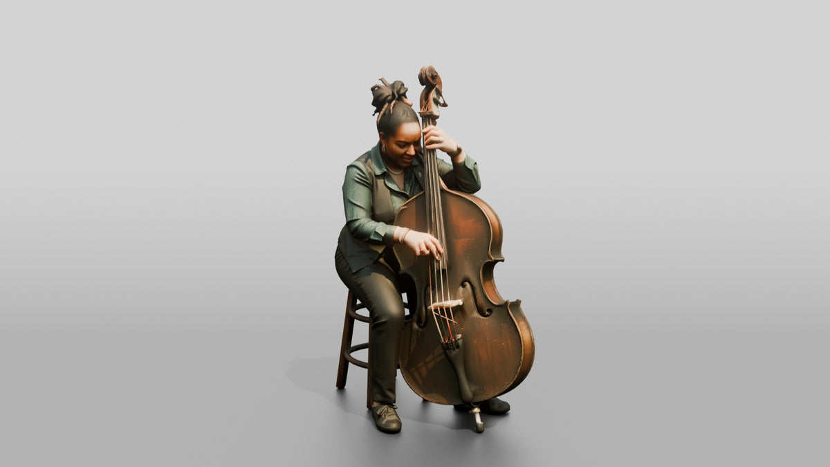 Jazz Double Bassist Plucking Strings - 3D character model, view 5