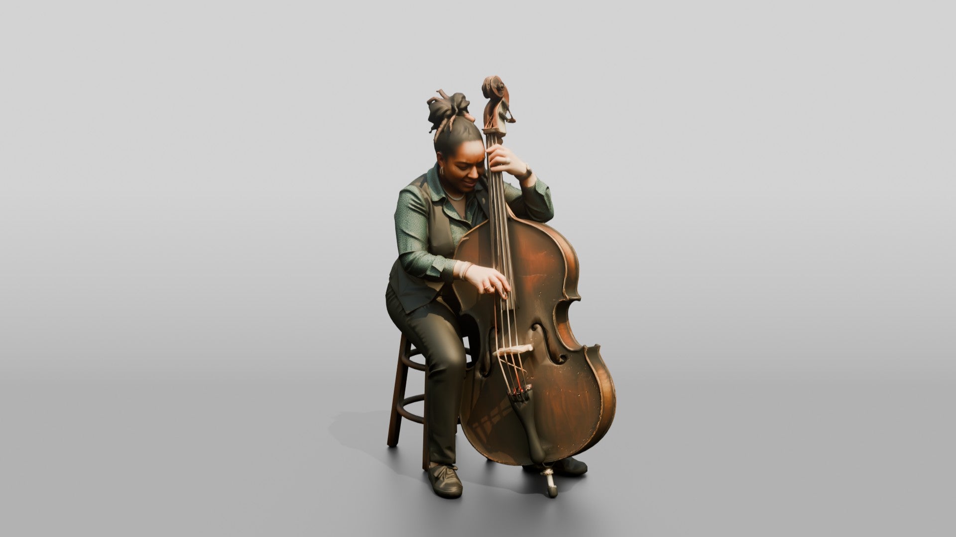 Jazz Double Bassist Plucking Strings