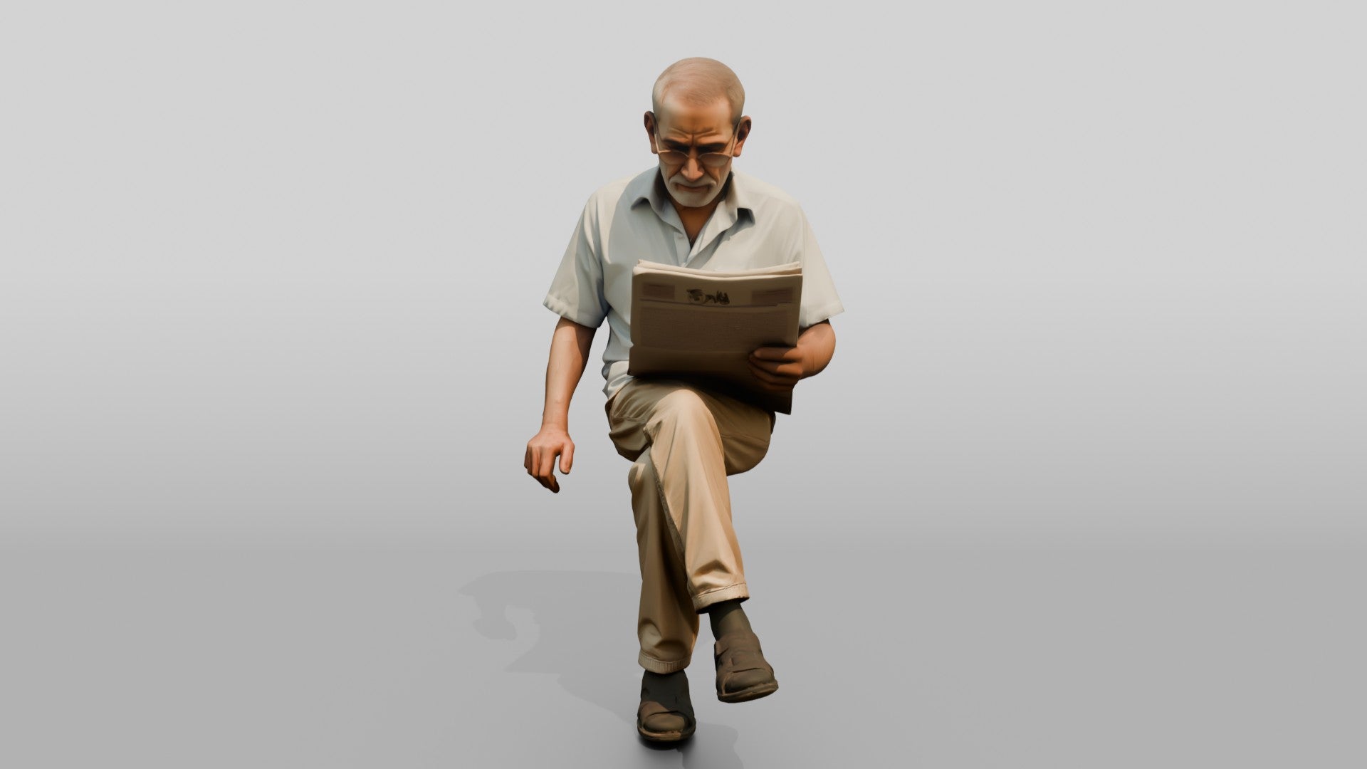 Elderly Slender Iraqi Man Reading a Newspaper