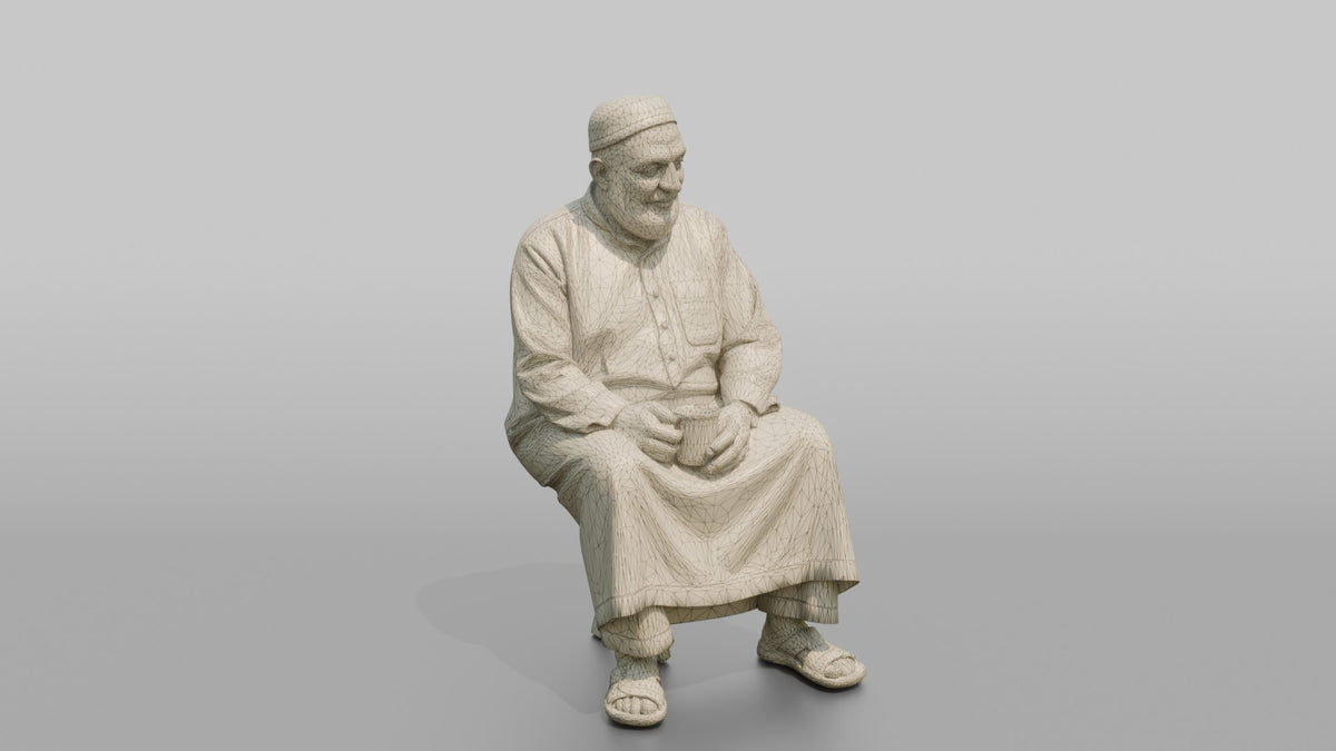 Grandfather Holding A Coffee Mug With Both Hands - wireframe topology preview