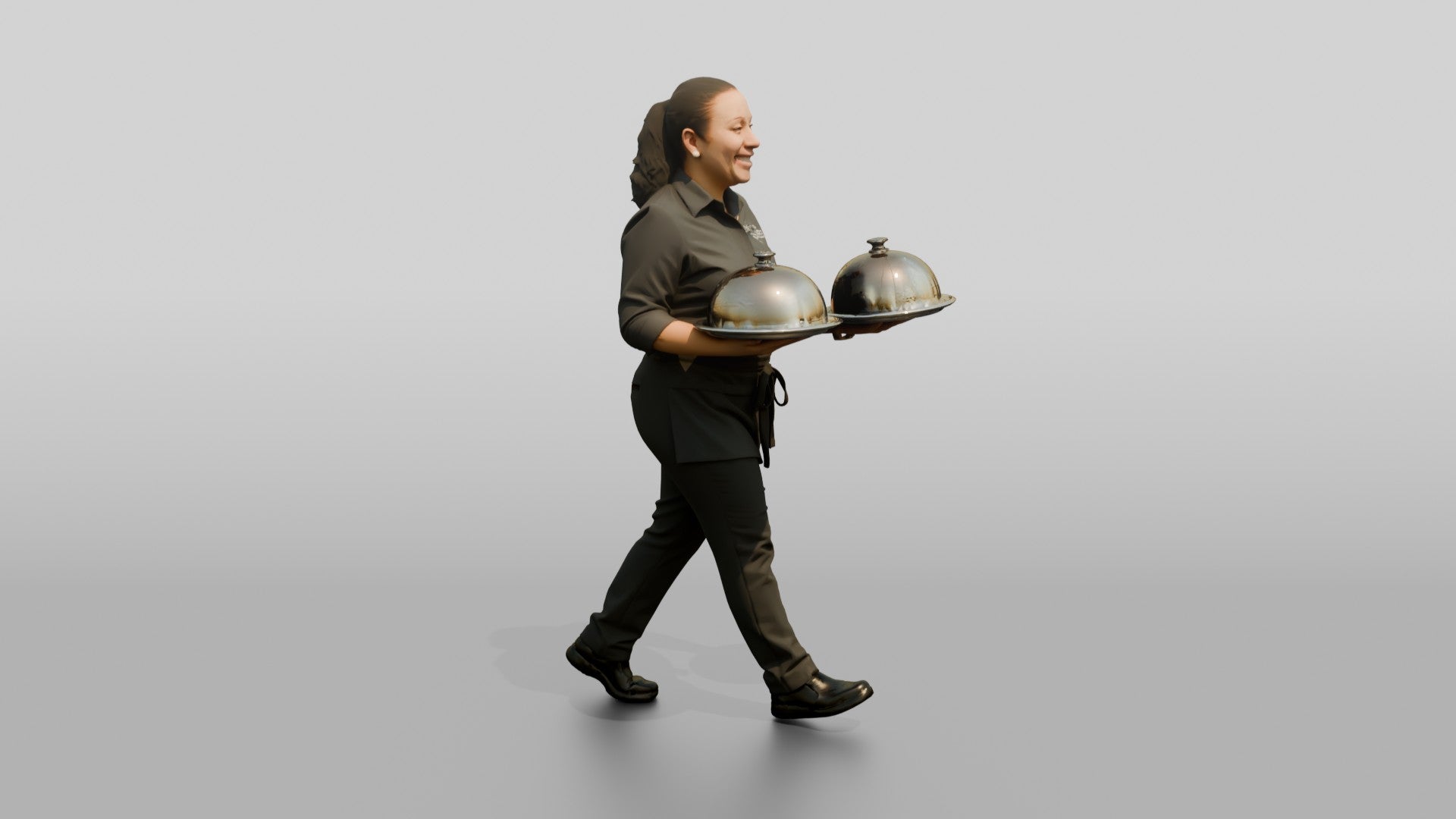 Food Runner Carrying Covered Plates