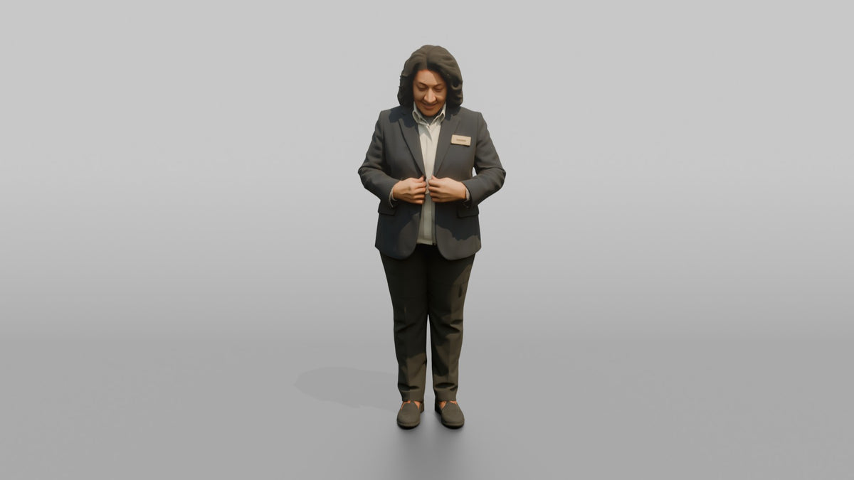 Receptionist Woman Adjusting Their Blazer - 3D character model, view 5