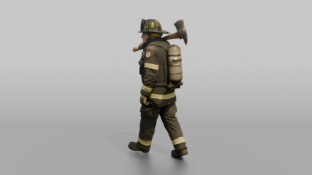 Firefighter Man Carrying a Flathead Axe Across His Shoulder