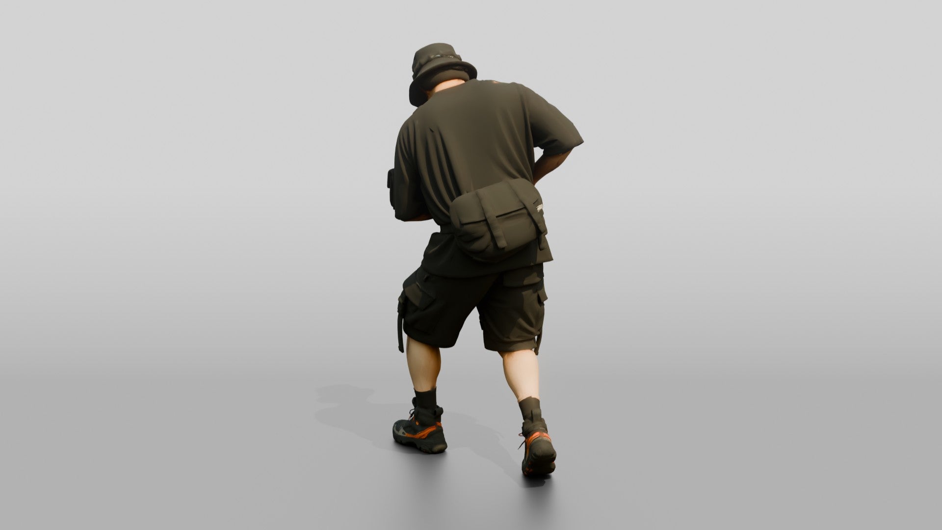 Techwear Man in Graphic Bucket Hat Streetwear