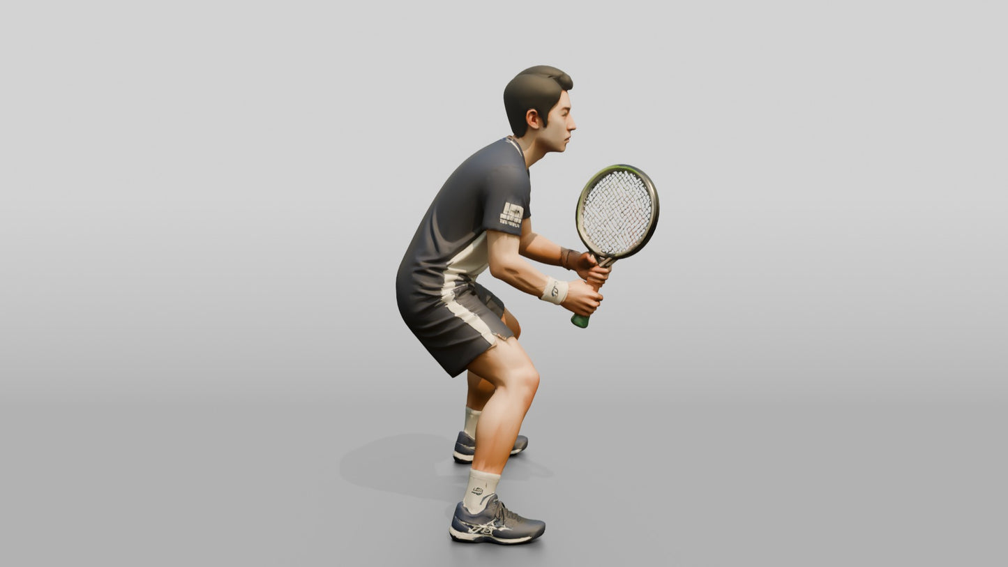 Male Tennis Player in a Tense Net-Ready Stance
