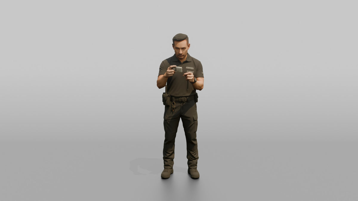 Door Staff Man Checking An ID Card - 3D character model, view 5