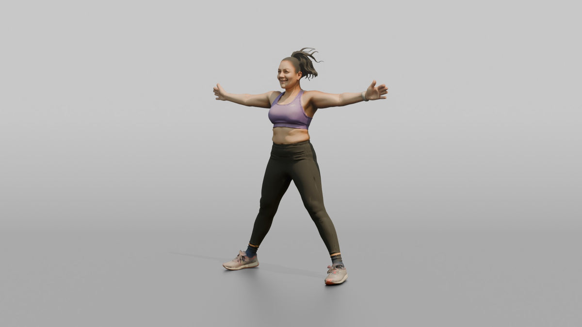 Cardio Athlete Woman Mid-jumping-jack, Arms Out To The Sides - 3D character model, view 4