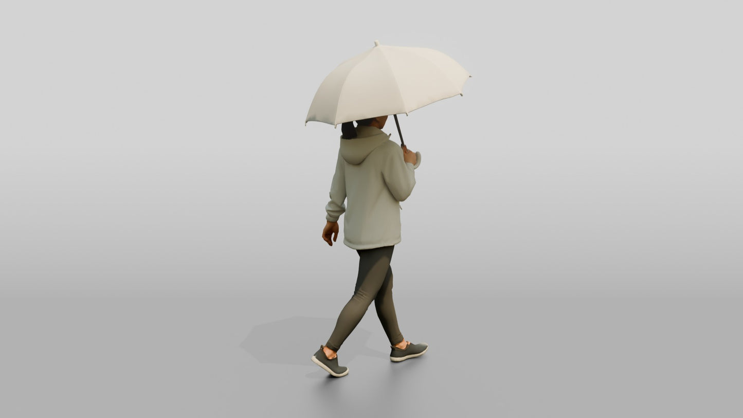Southeast Asian Woman Walking with Clear Umbrella