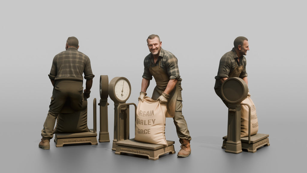 Farmer Hoisting Heavy Sack Of Grain Onto