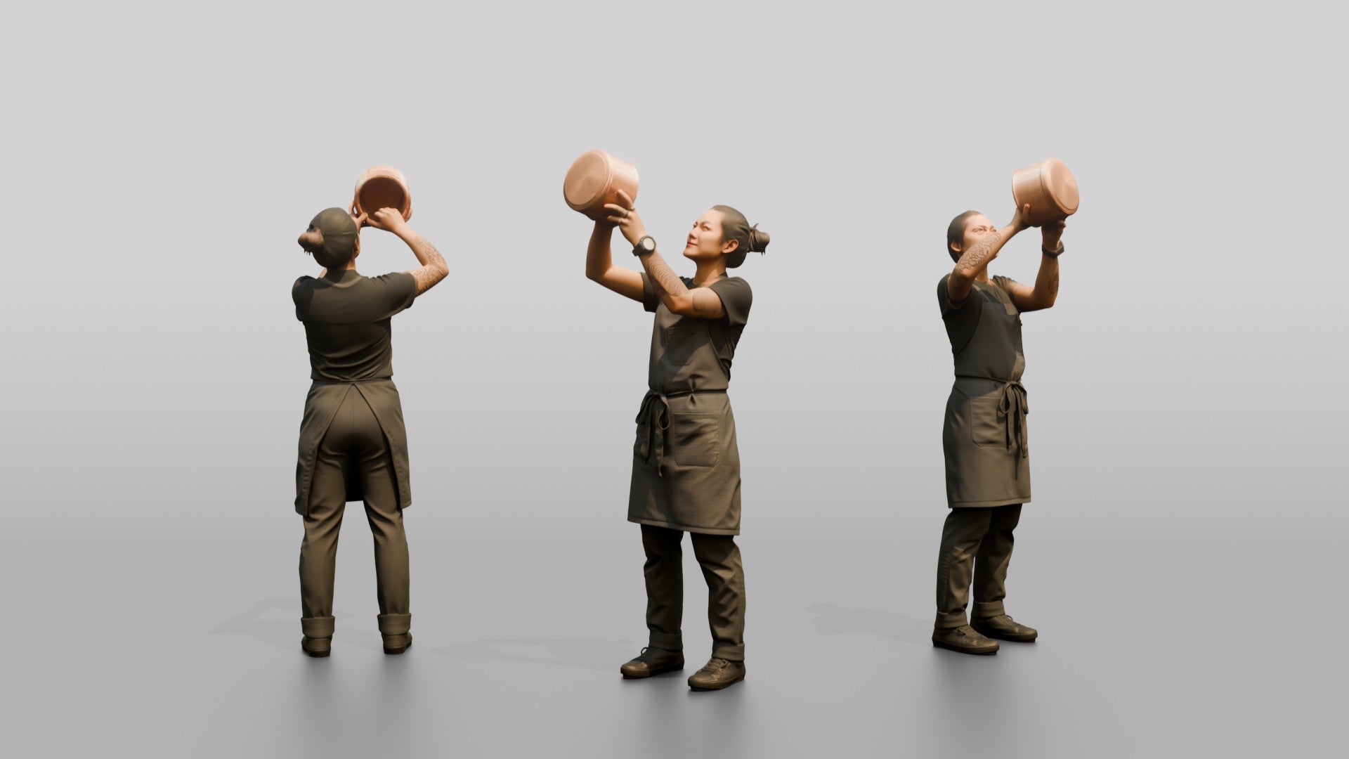 Line Cook Hanging Copper Pots
