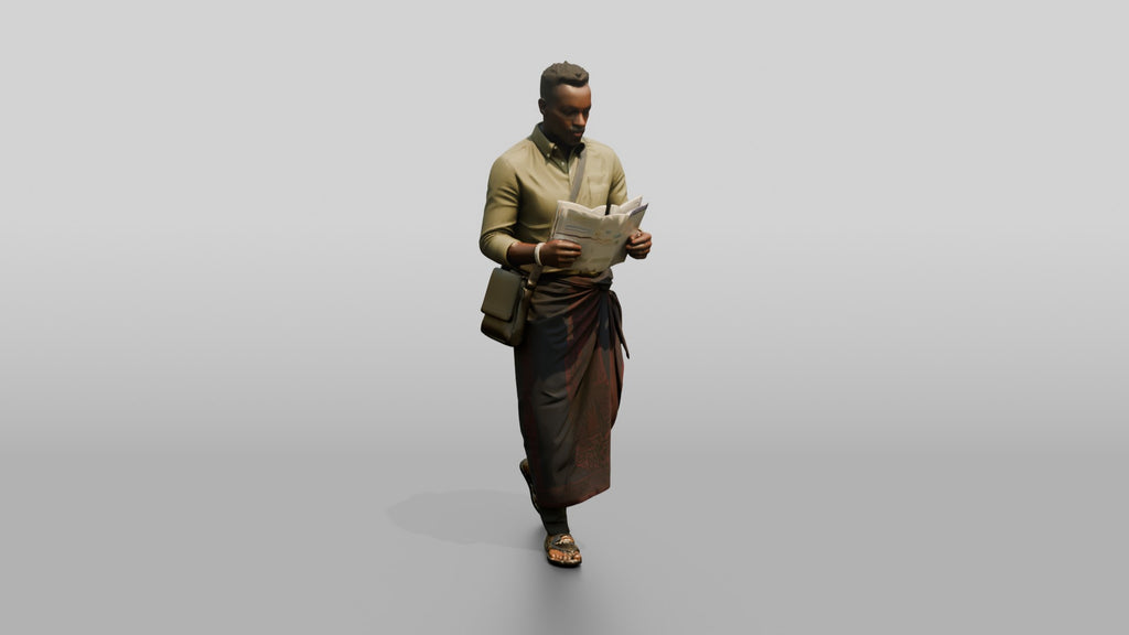 African Man Reading a Map in a Wrap Skirt