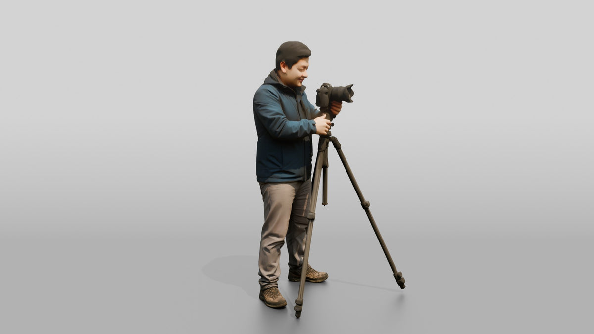 Chinese Man Photographer with Camera Tripod - 3D character model, view 2