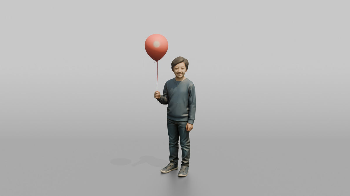 Son Holding A Red Balloon By Its String - 3D character model, view 5