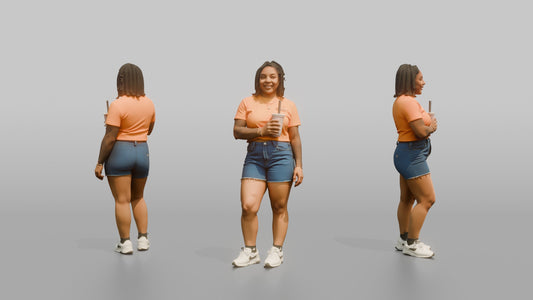 Vacationer Wearing Bright Crop Tee And Casual Shorts - 3D character model
