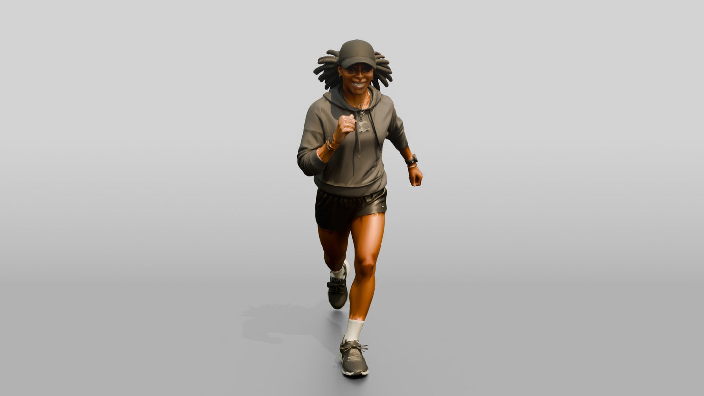 African-American Woman Stepping Dynamically on the Boardwalk
