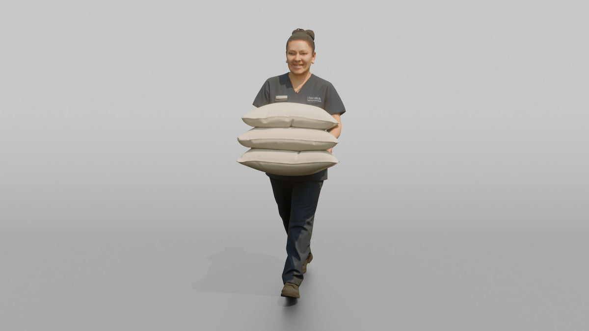 Housekeeping Staff Woman Carrying A Stack Of Pillows - 3D character model