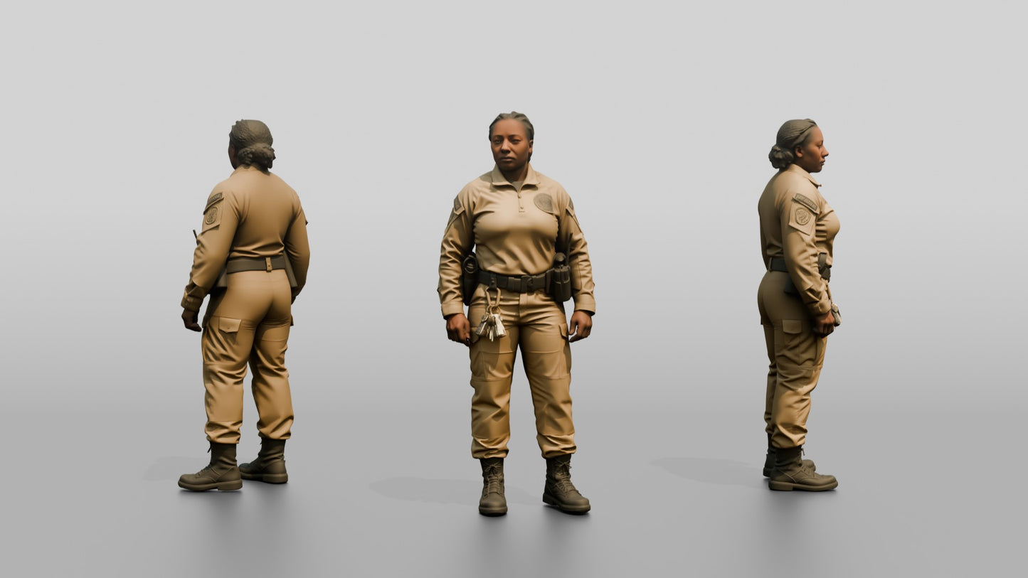 Black Female Guard in a Khaki Tactical Uniform