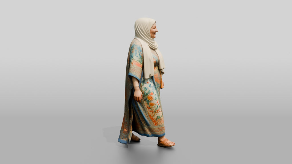 Plus-Size Middle-Aged Jordanian Woman in Hijab and Kaftan