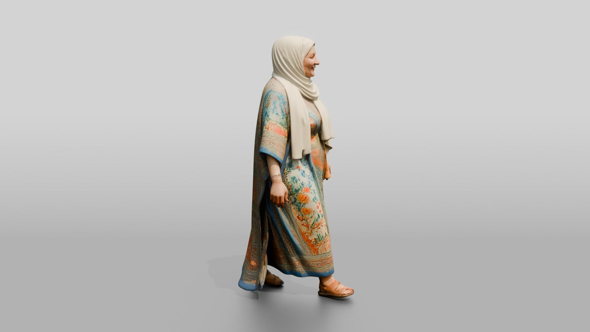 Plus-Size Middle-Aged Jordanian Woman in Hijab and Kaftan - 3D character model, view 2