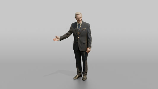 Latino Flight Attendant Adjusting a Cabin Headset - 3D character model, view 1
