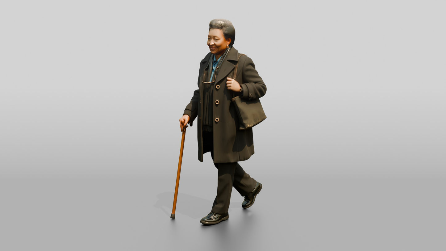 Elderly Black Woman Walking with a Cane