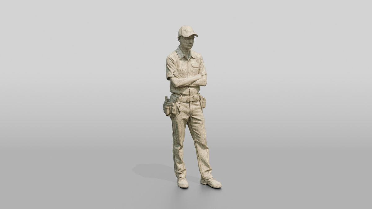 Service Technician with Tool Belt - wireframe topology preview