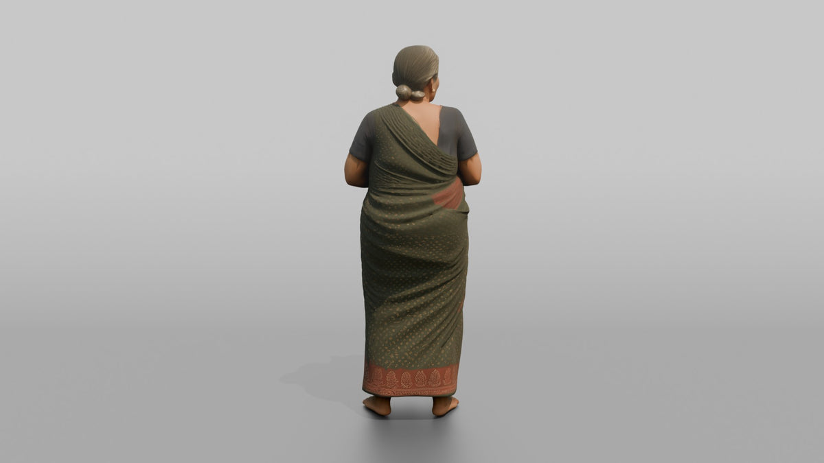 Grandmother Carrying A Basket Of Freshly Picked Apples - 3D character model, view 3