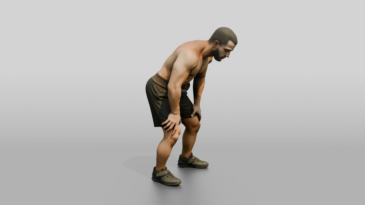 Man Resting After Heavy Lift - 3D character model, view 2