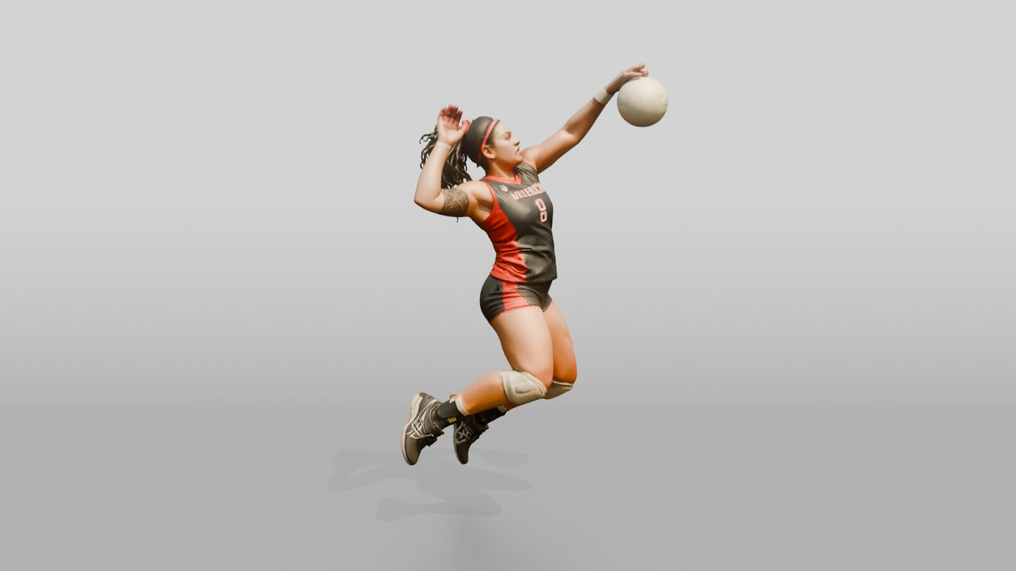 Hispanic Female Volleyball Player in Charcoal and Red Jersey