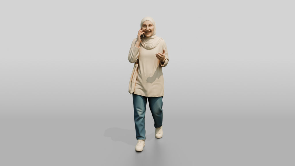 Young Persian Woman in Hijab Talking on Her Phone