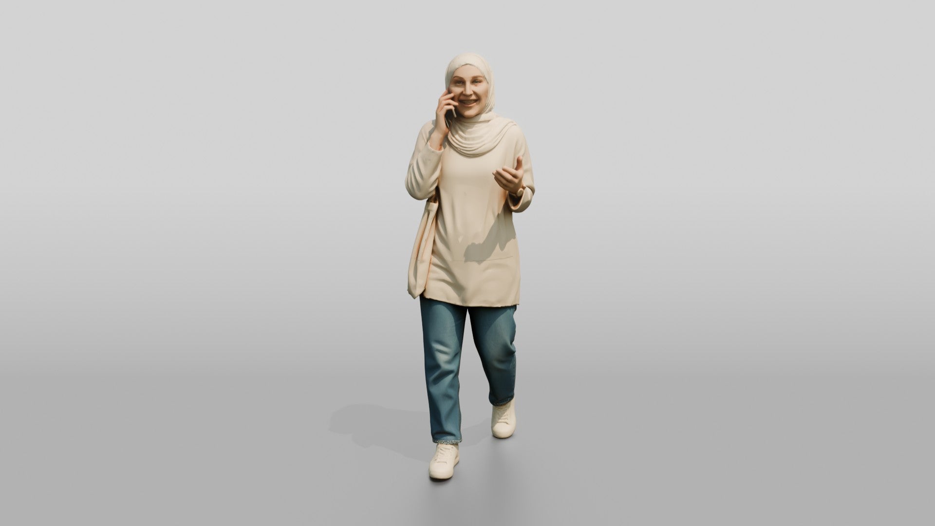 Young Persian Woman in Hijab Talking on Her Phone