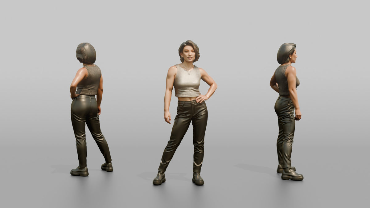 Patron Woman Striking A Bold Pose In A Metallic Sequin Top - 3D character model, view 1