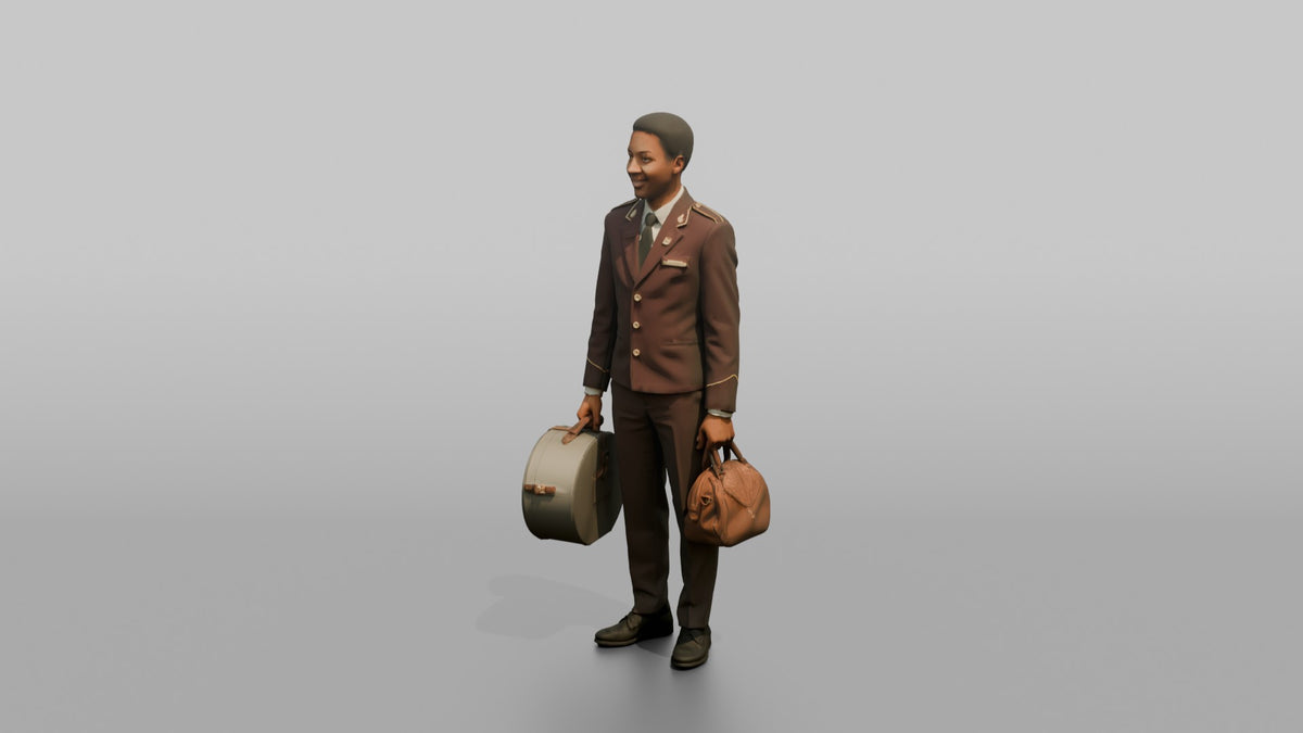 Bellhop Woman Carrying A Hat Box And A Small Bag - 3D character model, view 4