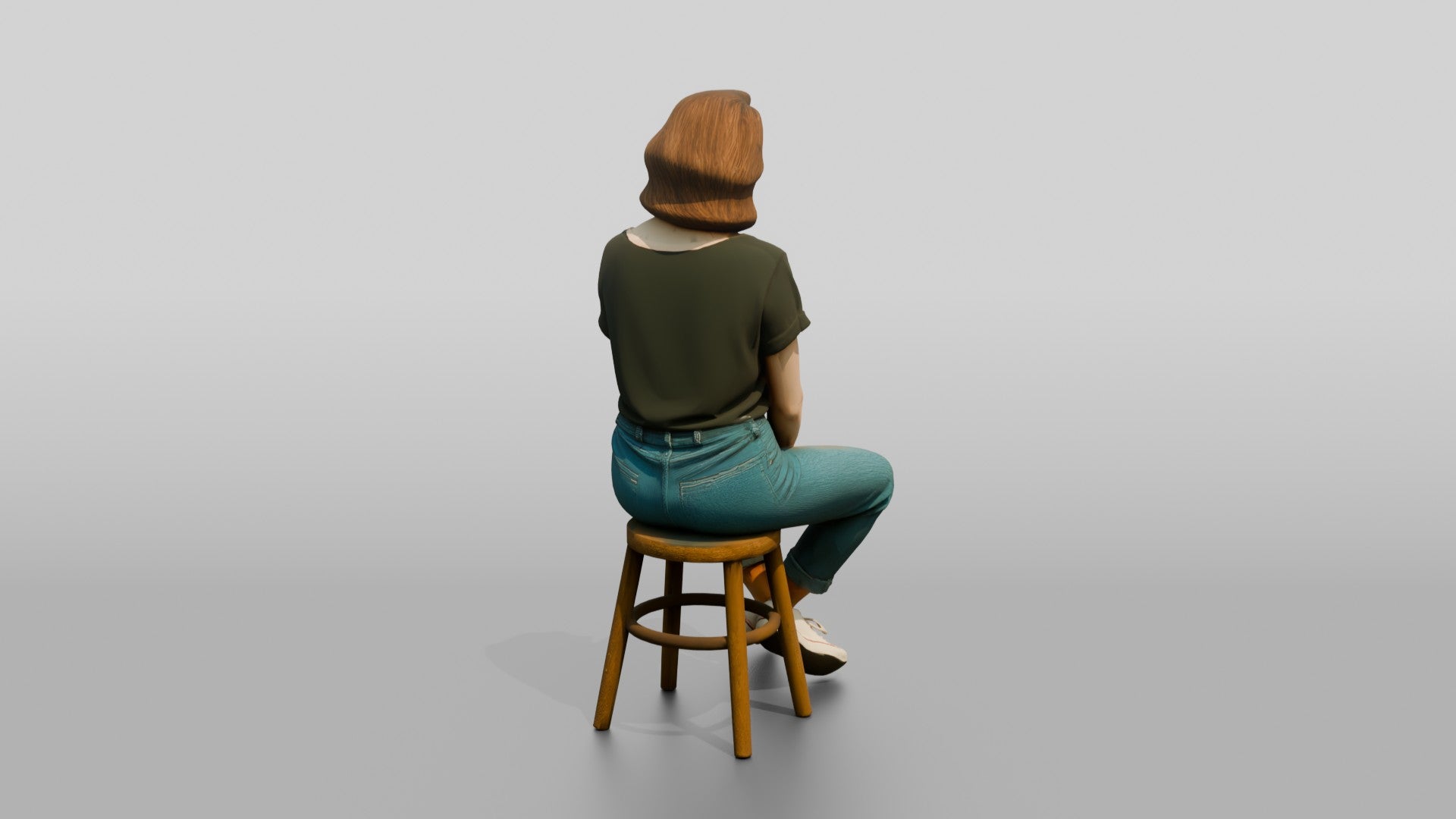 Homeless Woman Sitting with Ankles Crossed