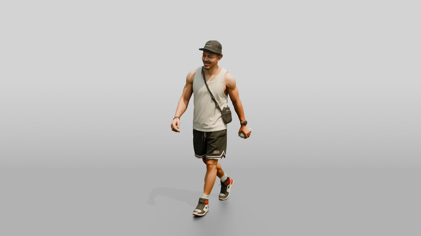 African-American Man Walking Dynamically on the Boardwalk