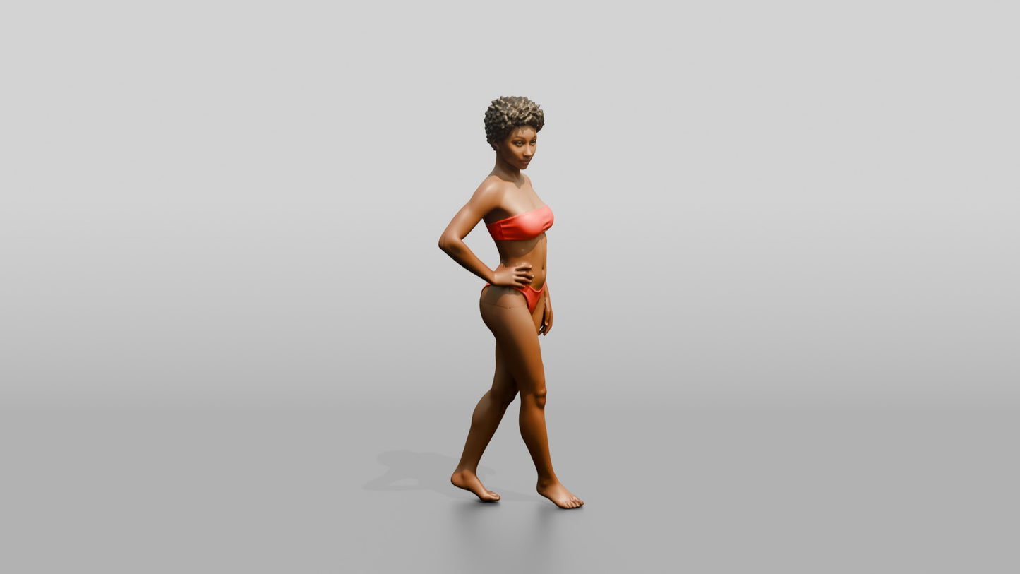 Black Woman in Red Two-Piece Swimsuit Hand on Hip